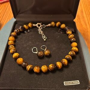 Whitney Kelly Tigers Eye Sterling Silver Spiritual Bead Necklace and Ear…